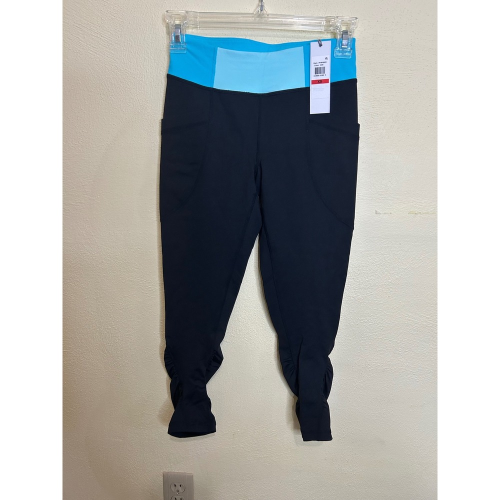 Calvin Klein performance XS Capri Leggings Blue/Black/Ruched Ankle Pockets